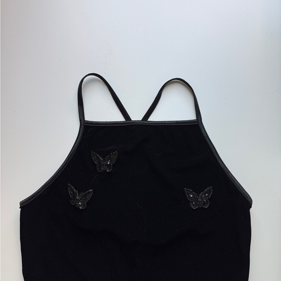 City Triangles Y2K 90s Black Velvet Maxi Dress Butterfly Beaded Side Slit - Picture 5 of 12